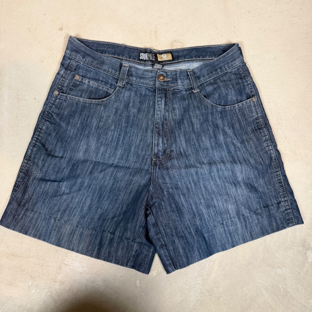 Southpole Mens Denim Shorts Dark Wash Baggy Streetwear Size 36 Y2K Jean Shorts